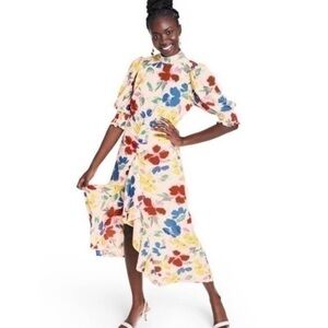 RIXO Target Floral Mock Neck Cascade Ruffle Dress
